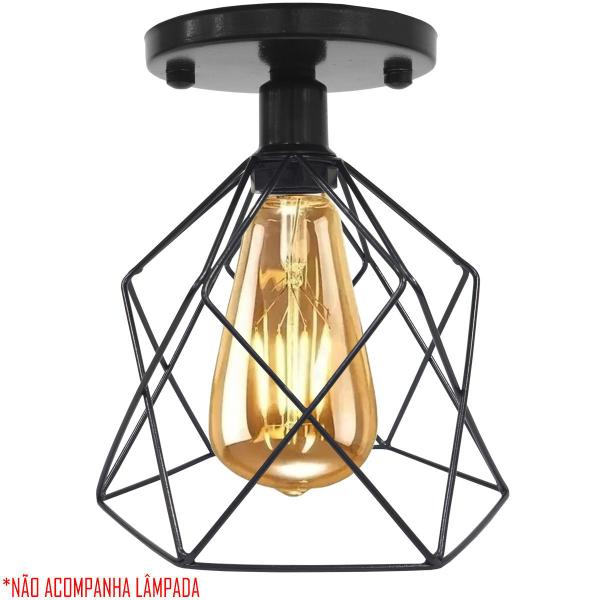 Imagem de Lustre Teto Plafon Industrial Aramado Cálice Retrô Luminária Sobrepor Vintage Preto Agp Ilumini