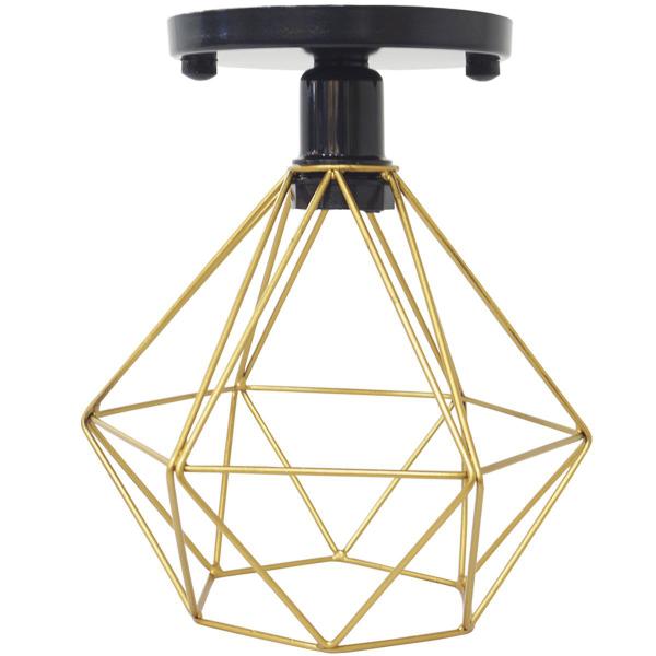 Imagem de Lustre Teto Plafon Industrial Aramado Diamante Dourado Retrô Luminária Vintage Preto Agp Ilumini