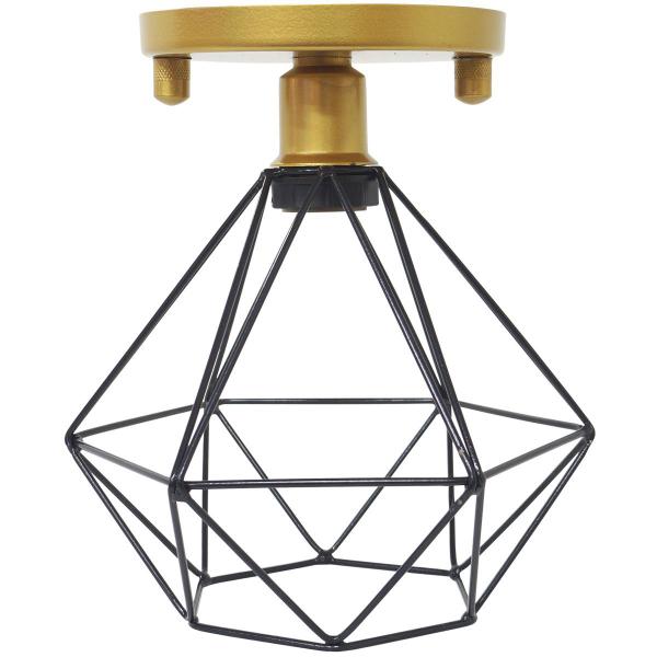 Imagem de Lustre Teto Plafon Industrial Aramado Diamante Preto Retrô Luminária Vintage Dourado Agp Ilumini