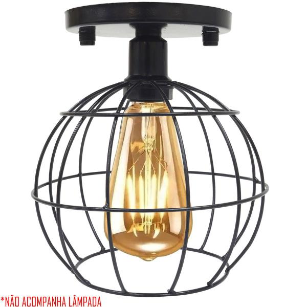 Imagem de Lustre Teto Plafon Industrial Aramado Globo Retrô Luminária Sobrepor Vintage Preto Agp Ilumini