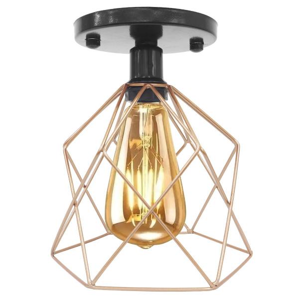 Imagem de Lustre Teto Plafon + Lâmpada Led Industrial Aramado Cálice Cobre Rose Gold Retrô Luminária Preto