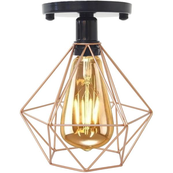 Imagem de Lustre Teto Plafon + Lâmpada Led Industrial Aramado Diamante Cobre Rose Gold Retrô Luminária Preto