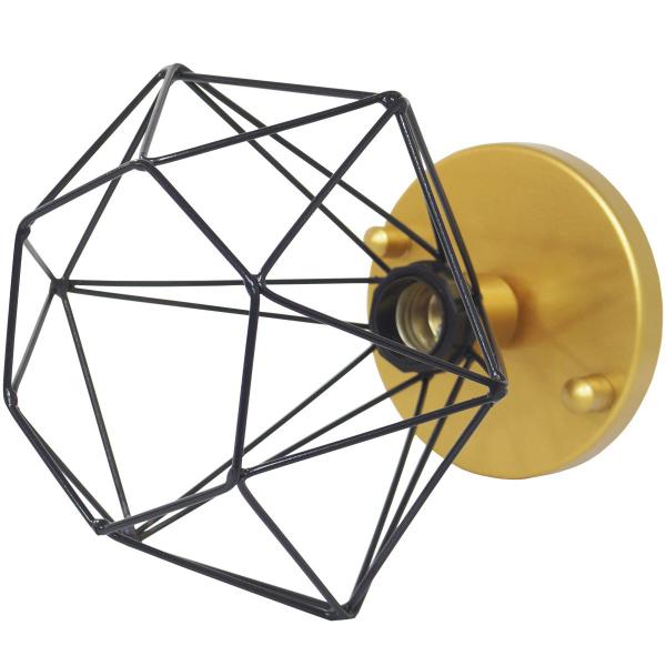 Imagem de Lustre Teto Plafon + Lâmpada Led Industrial Aramado Diamante Preto Retrô Luminária Vintage Dourado