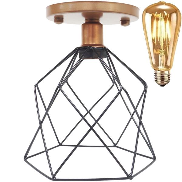 Imagem de Lustre Teto Plafon + Lâmpada Led St64 Industrial Aramado Cálice Preto Retrô Vintage Cobre Rose Gold