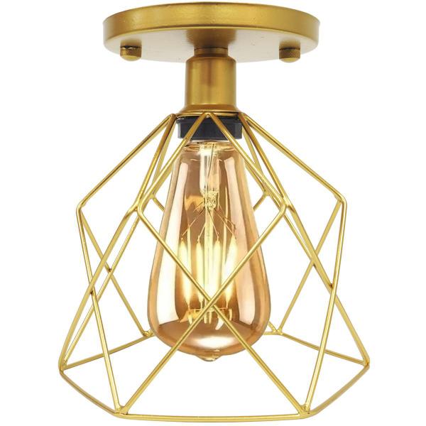 Imagem de Lustre Teto Plafon + Lâmpada Led St64 Industrial Aramado Cálice Retrô Luminária Vintage Dourado