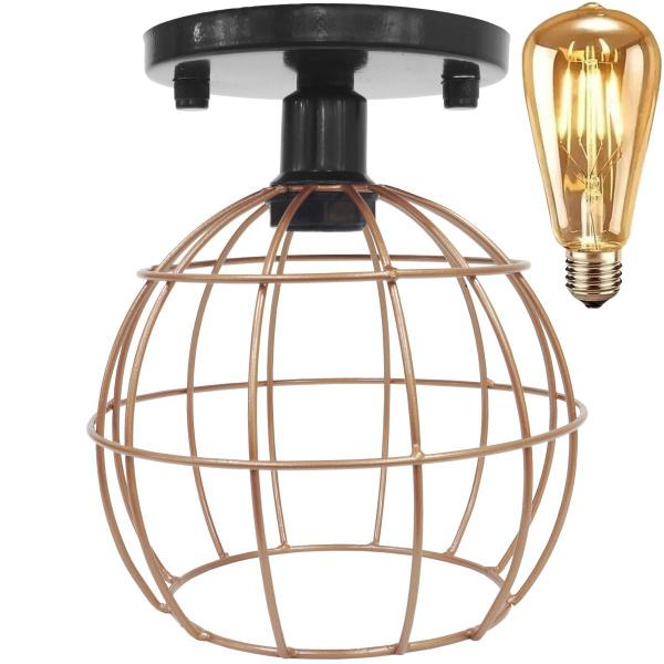 Imagem de Lustre Teto Plafon + Lâmpada Led St64 Industrial Aramado Globo Retrô Luminária Sobrepor Vintage