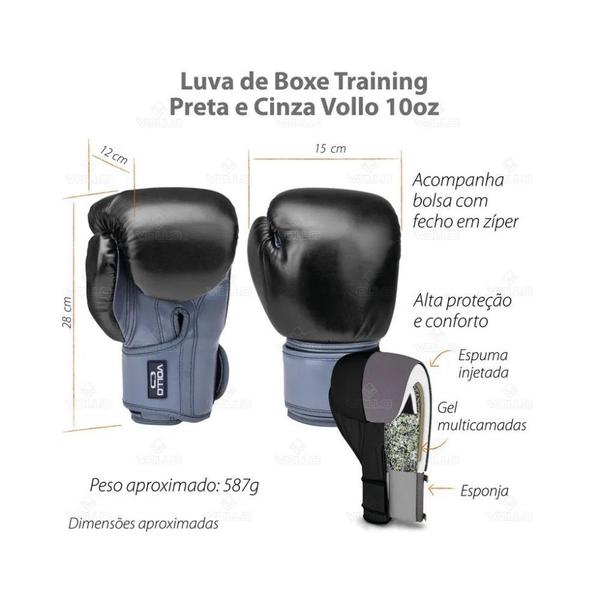 Imagem de Luva Boxe Training - Tamanho: Preta e Cinza (12 OZ)