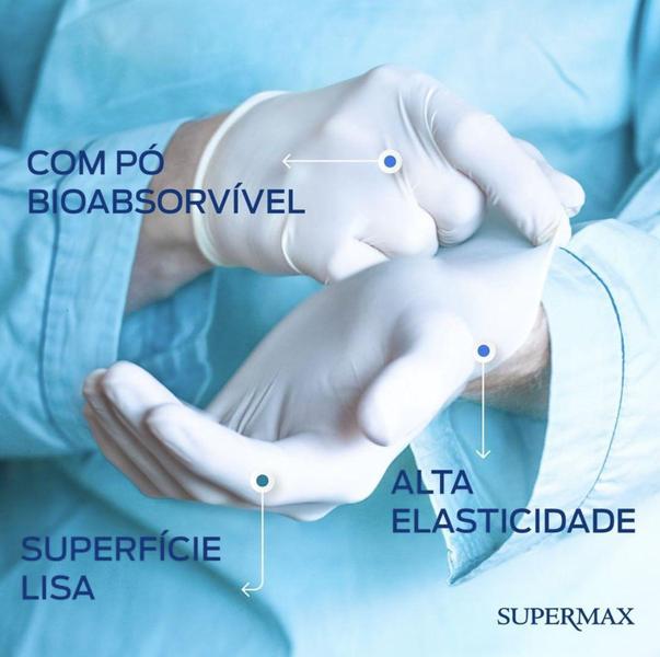 Imagem de Luva Branca Lisa Látex Descartável C Pó 100Un Supermax Tam G