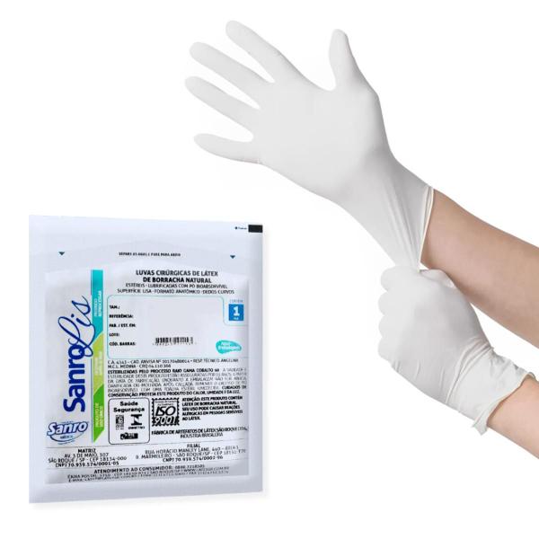 Luva Cirúrgica Látex Borracha Natural Tamanho 7,5 Sanro Lis Imagem de Luva Cirúrgica Látex Borracha Natural Tamanho 7,5 Sanro Lis