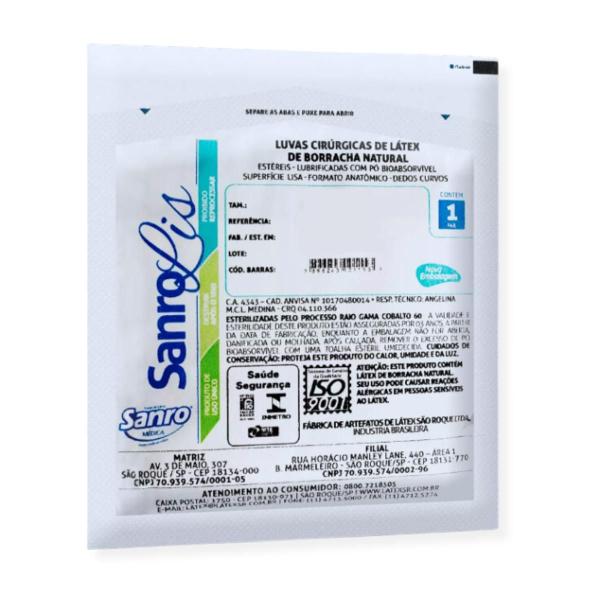 Luva Cirúrgica Látex Borracha Natural Tamanho 7,5 Sanro Lis Imagem de Luva Cirúrgica Látex Borracha Natural Tamanho 7,5 Sanro Lis