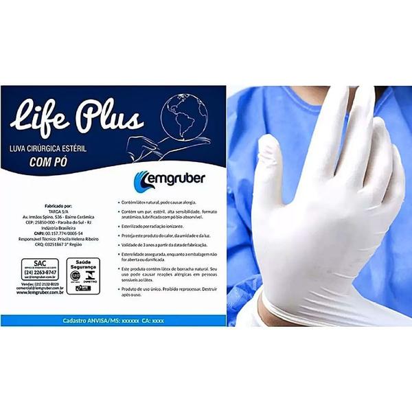 Luva Cirúrgica Life Plus Estéril Látex Tam 8.5 - 01 par - Lemgruber Imagem de Luva Cirúrgica Life Plus Estéril Látex Tam 8.5 - 01 par