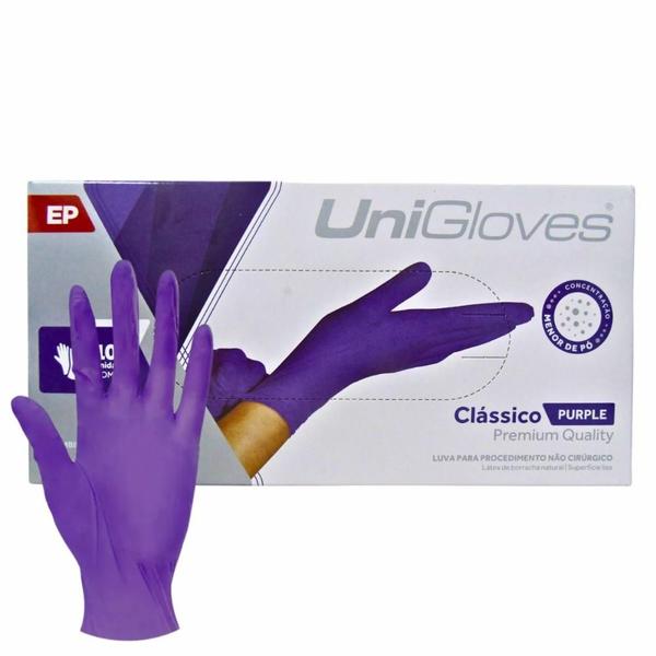 Luva Com Pó Unigloves Clássico Purple Tam:ep C/100un Imagem de Luva Com Pó Unigloves Clássico Purple Tam:ep C/100un