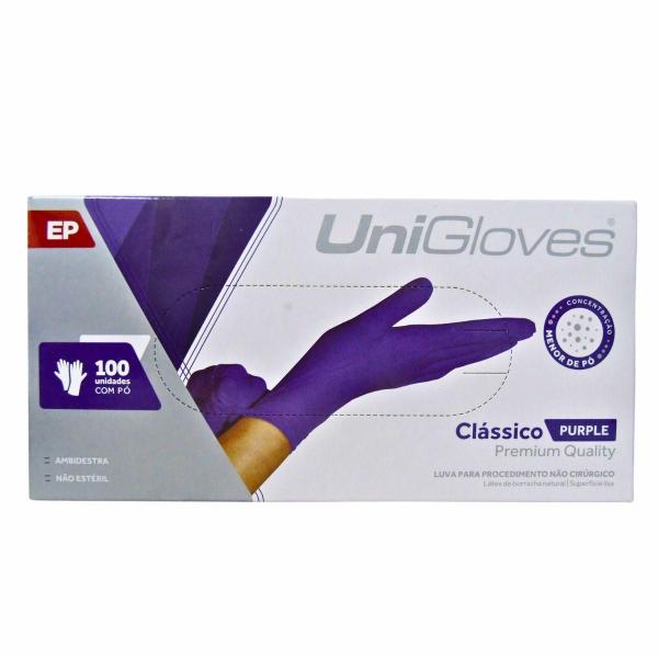 Luva Com Pó Unigloves Clássico Purple Tam:ep C/100un Imagem de Luva Com Pó Unigloves Clássico Purple Tam:ep C/100un
