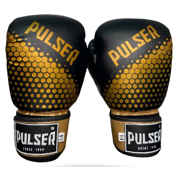 Imagem de Luva De Boxe Muay Thai Kickboxing Preto Hexa Dourado - Pulser Fight