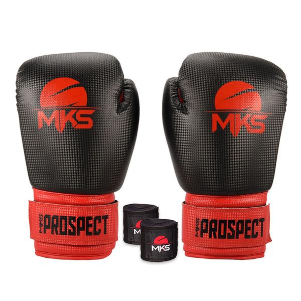 Imagem de Luva de Boxe Muay Thai MKS Combat New Prospect Black &amp Red + Bandagem Preta