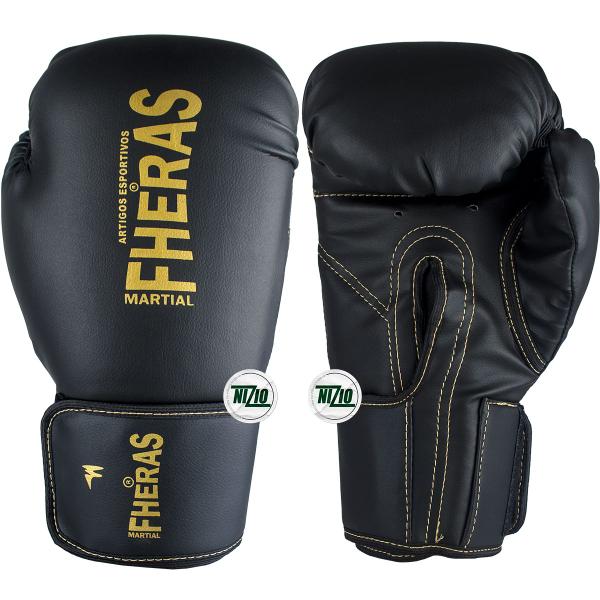 Imagem de Luva de Boxe Muay Thai MMA Pro Black Golden Fheras 8Oz