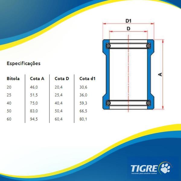 Imagem de Luva De Correr Soldável PVC Marrom Com Aneiss Tubos E Encanamentos Água Fria 2" Polegada 60mm Tigre