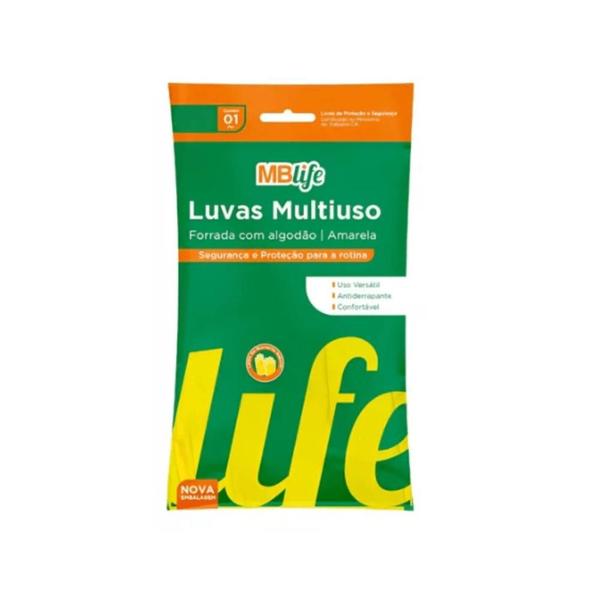 Imagem de Luva de Látex Amarela P, M, G sem Pó MB Life CA 44541 para Limpeza de uso geral