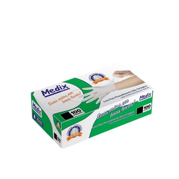 Luva de Látex Para Procedimento Sem Pó Cx. C/100 - Medix Imagem de Luva de Látex Para Procedimento Sem Pó Cx. C/100 - Medix