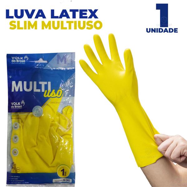 Imagem de Luva de Proteção Borracha Látex Amarela Multiuso Limpeza