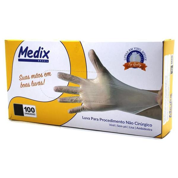 Luva De Vinil Lisa Sem Pó Medix Tamanho G - 100 Unidades Imagem de Luva De Vinil Lisa Sem Pó Medix Tamanho G - 100 Unidades