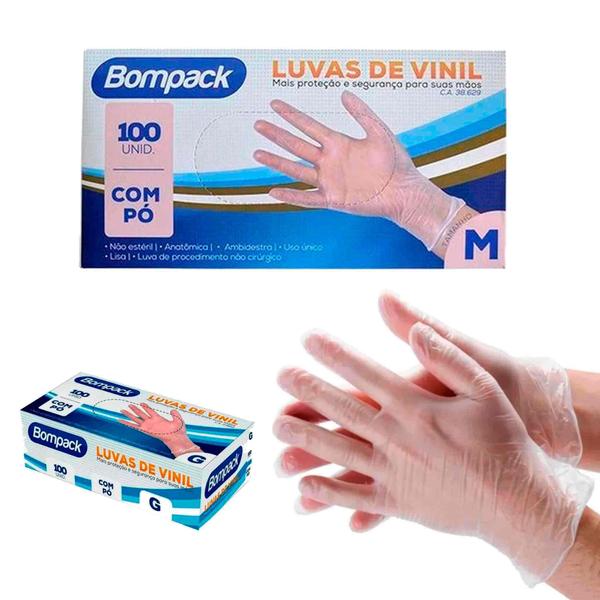 Imagem de Luva de Vinil Tamanhos P M G e GG Mas Proteção Segurança Transparente Descartável