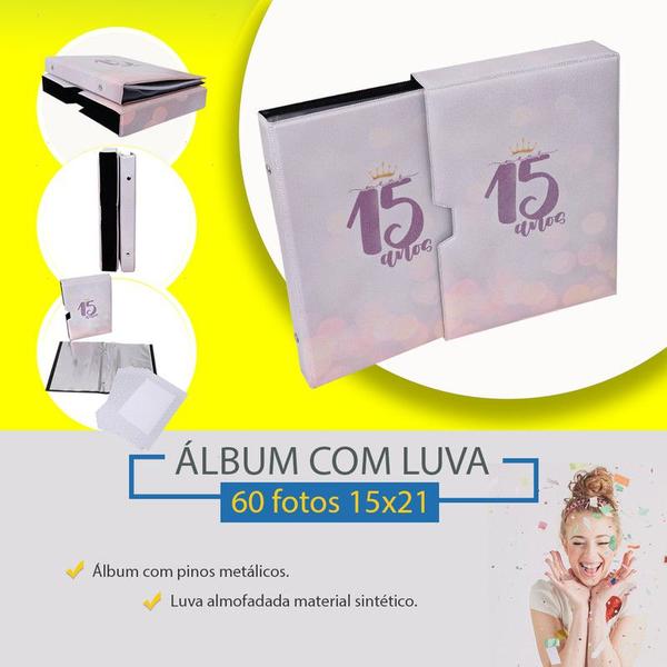 Imagem de Luva E Álbum Fotográfico 60 Fotos 15x21 15 ANOS Debutante Aniversário