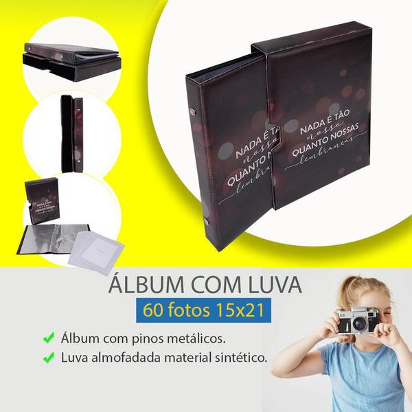 Imagem de Luva E Álbum Fotográfico 60 Fotos 15x21 LEMBRANÇAS Momentos Preto