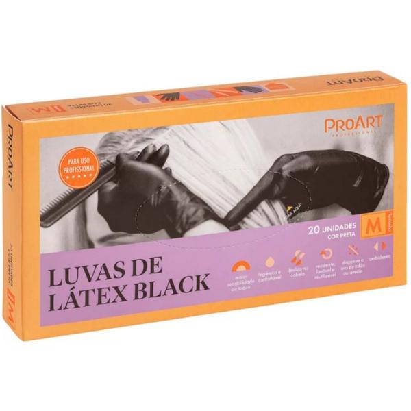 Imagem de Luva Látex Black Média com 20 unidades ProArt Profissional