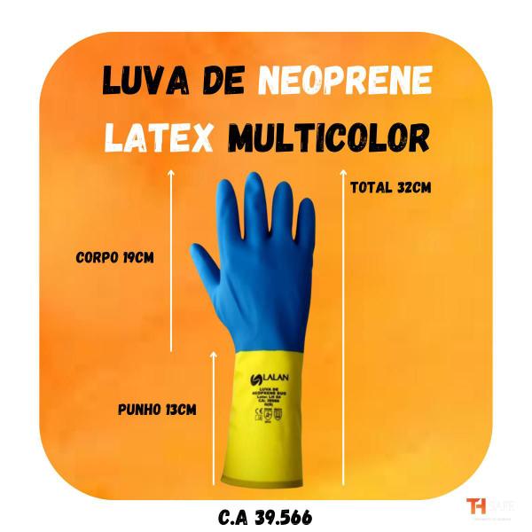 Imagem de Luva Latex de Neoprene Azul e Amarelo Segurança Contra Produtos Químicos Antiderrapente
