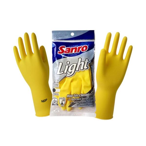 Luva limpeza látex multiuso sanro light amarela forrada tamanho g Imagem de Luva limpeza látex multiuso sanro light amarela forrada tamanho g