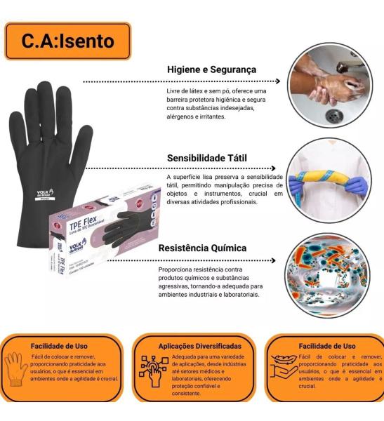 Imagem de Luva Livre De Látex Em Tpe Sem Pó Descartável Volk 10 Unidad