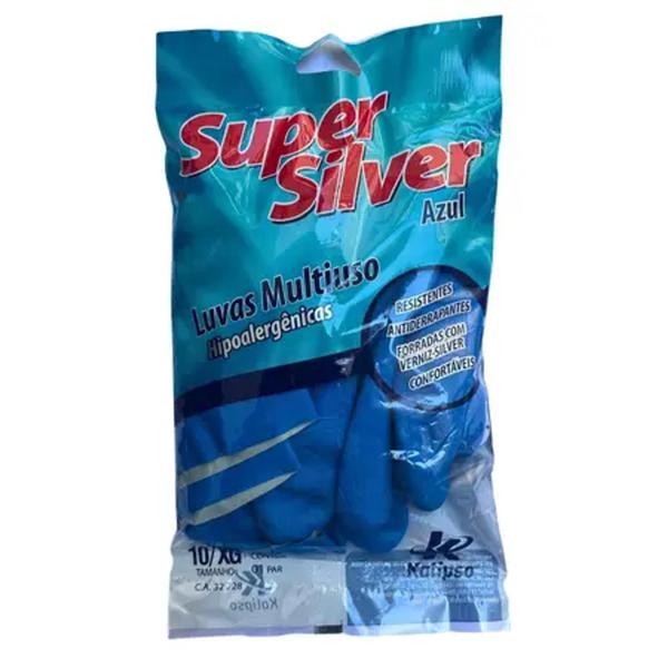 Imagem de Luva Multiuso Látex Hipoalergênica Super Silver Azul - Kalipso - Luva Esponja