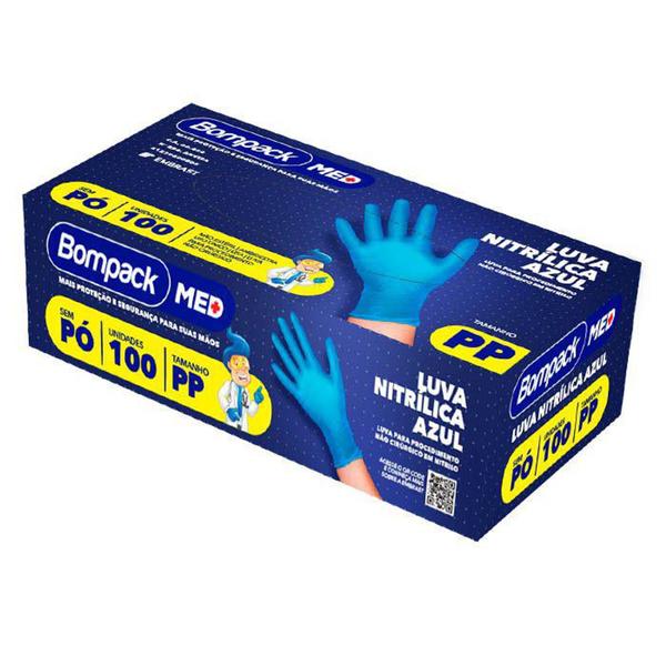 Imagem de Luva Nitrílica Azul Sem Pó Tam PP Com 100 Unid - Vendasshop utensílios limpeza