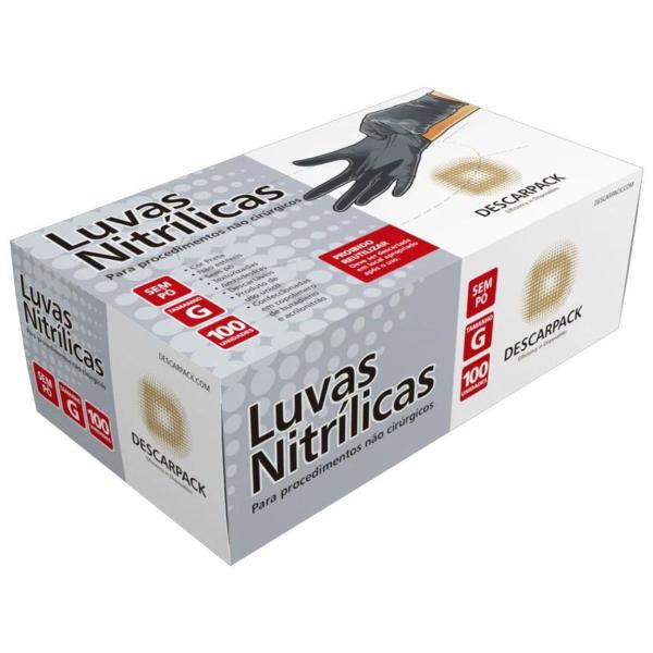 Imagem de Luva Nitrílica Descartável Descarpack - Preta - Tamanho G - 100 Unidades