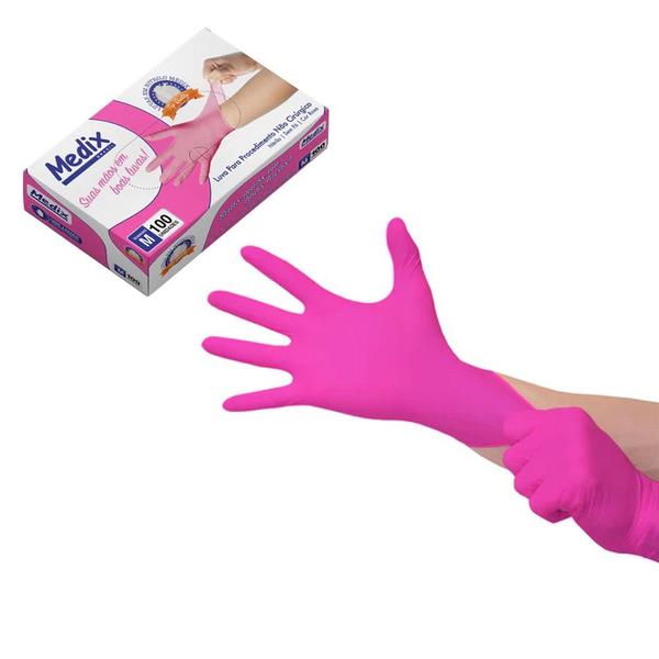Luva Nitrílica S/Pó Rosa Tam/M 100 un - Medix Imagem de Luva Nitrílica S/Pó Rosa Tam/M 100 un - Medix
