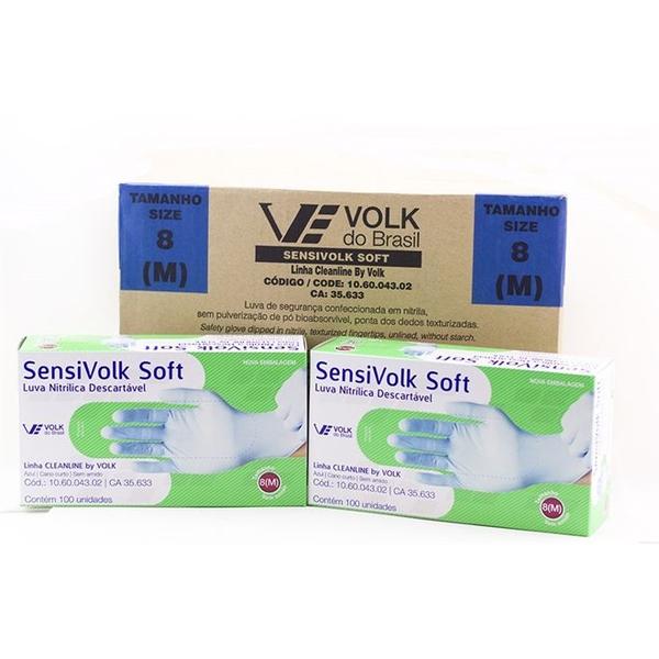 Imagem de Luva Nitrilica Sensivolk Solf Azul Descartável Volk Caixa Com 10 Dispenser CA 35633