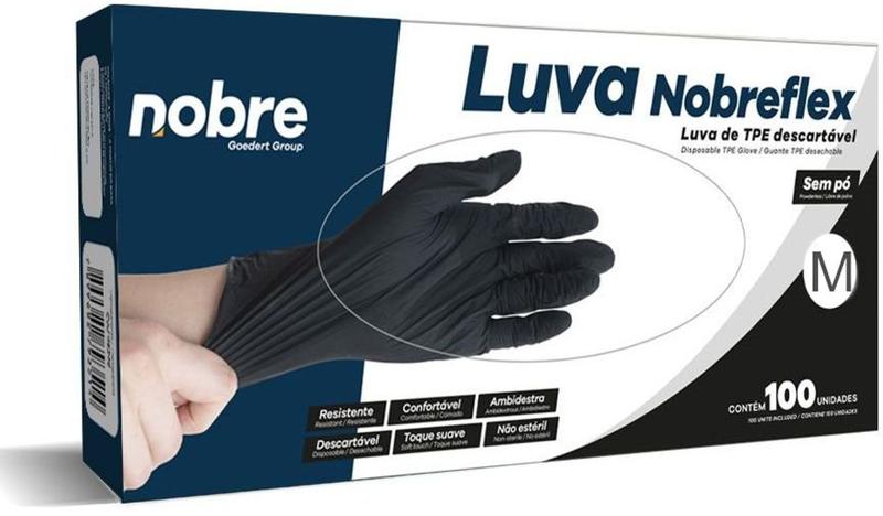 Imagem de Luva Nobreflex Tpe Descartável Transparente ou Preta P/M/G Caixa Com 100und