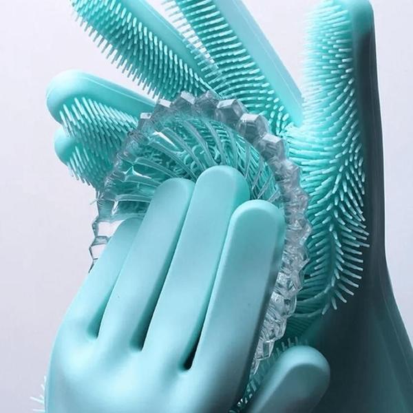 Luva Par Magica Escova Limpeza Silicone Lavar Louça Prato - NA Imagem de Luva Par Magica Escova Limpeza Silicone Lavar Louça Prato