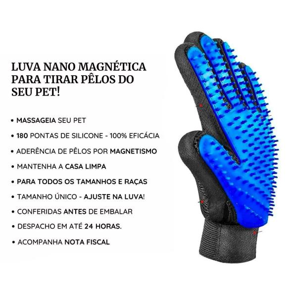 Imagem de Luva Pet Tira Pelo Nano Magnética Cachorro Gato Top Escova