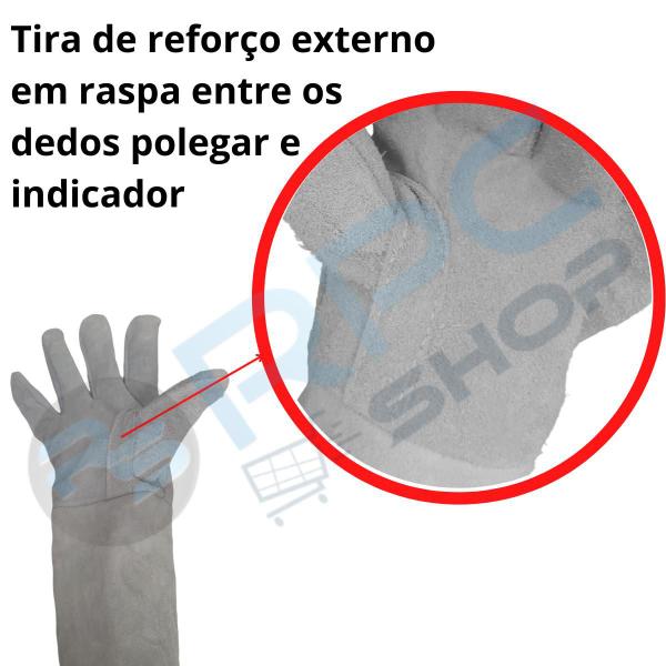 Imagem de Luva Proteção Epi Raspa Soldador Profissional Segurança Cano 15cm Reforçado Solda Elétrica Serviço