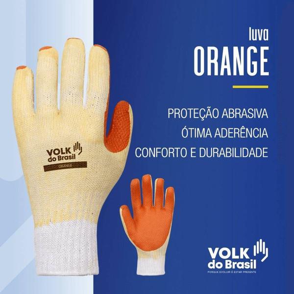 Imagem de Luva Segurança Proteção Banhada Látex Gladiador Laranja Orange Volk CA 21367