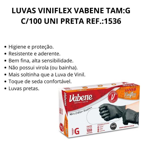 Imagem de Luva Viniflex 100 Unidades Preta Descartável Vabene Proteção