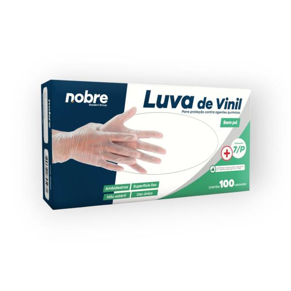 Imagem de Luva vinil s/po protecao contra agentes quimicos "P" c/100unid - Nobre