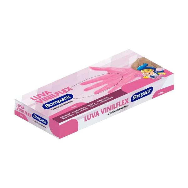 Imagem de Luva Vinilflex Bompack P Sem Pó Rosa Com 100 Unidades