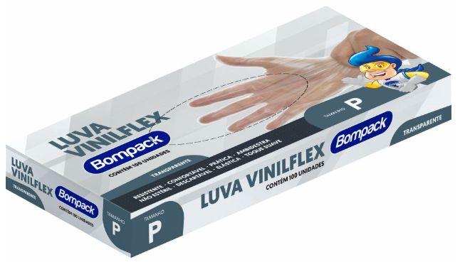 Imagem de Luva vinilflex bompack sem pó transparente tamanho p c/ 100 unidades