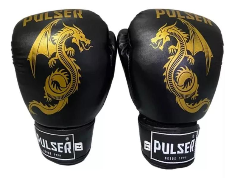 Imagem de Luvas de Boxe Muay Thai 12 Oz Preto Dragão Dourado Adoma Pulser