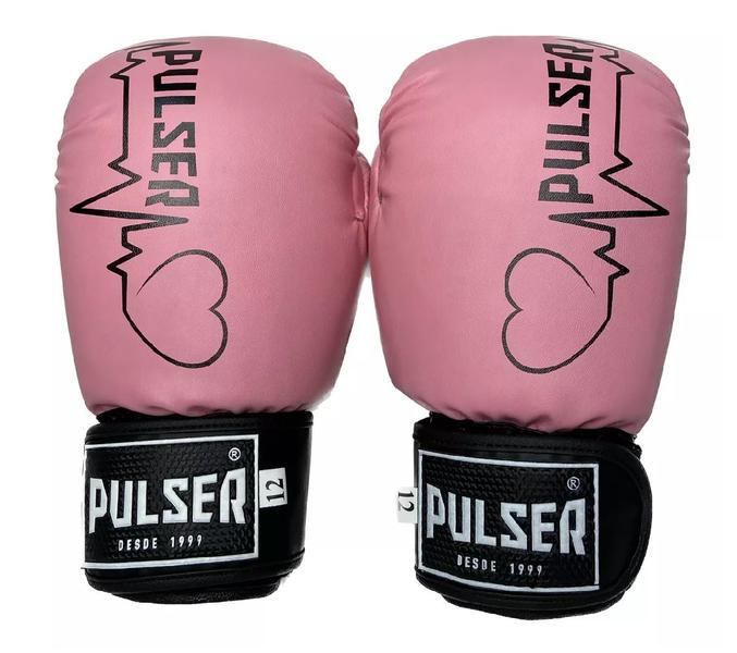 Imagem de Luvas de Boxe Muay Thai 12 Oz Rosa Claro Pulsação Preto Pro Pulser