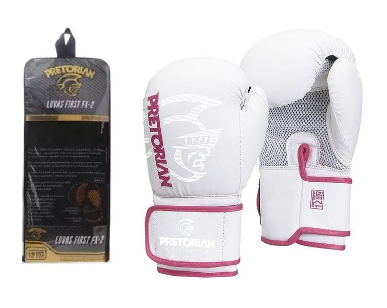 Luvas de Boxe Muay Thai First FX2 Branco-Rosa Pretorian Imagem de Luvas de Boxe Muay Thai First FX2 Branco-Rosa Pretorian