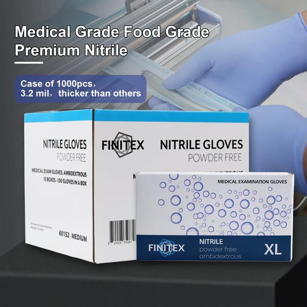 Luvas de exame de nitrilo descartáveis FINITEX 1000 unidades - 3,2 mil Imagem de Luvas de exame de nitrilo descartáveis FINITEX 1000 unidades - 3,2 mil